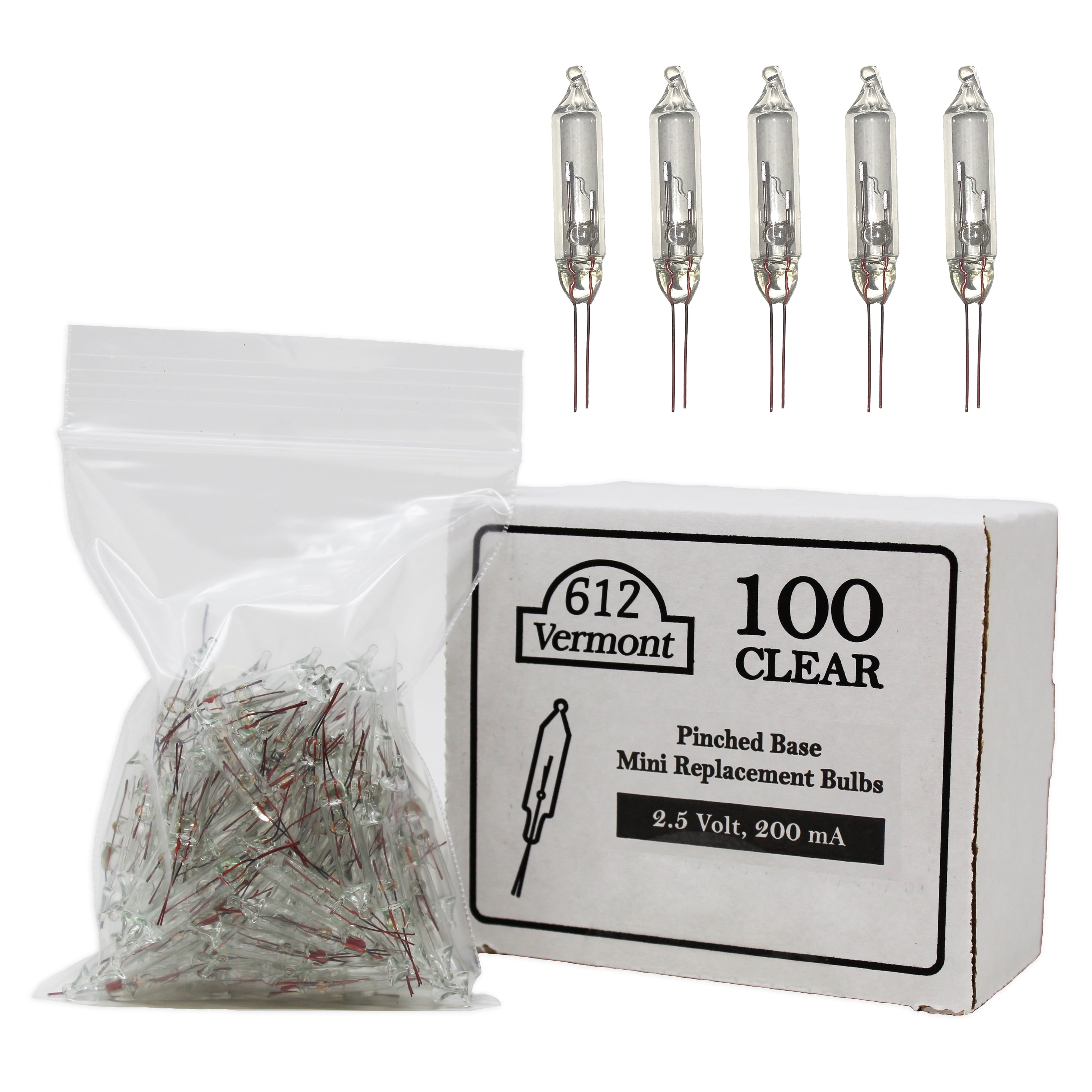 Ruisita Mini Christmas Replacement Light Bulbs – 2.5 Volt, 170 MA, 0.42 Watt, Clear With Green Base, 60-Pack For String Lights