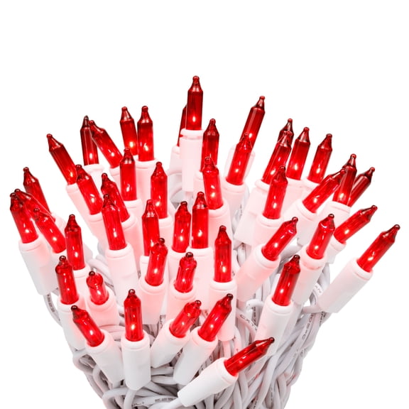 612 Vermont 50 Red Christmas Lights on a White Wire String, UL Approved, Indoor and Outdoor Use, 9' Lighted Length, 11' Total Length