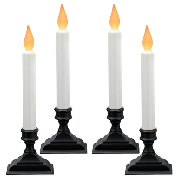 612 Vermont Battery Operated LED Window Candles, Amber Flicker Flame, Auto Timer, Pack of 4 (Antique)