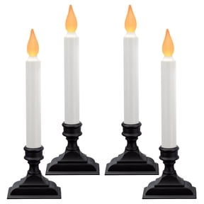 612 Vermont Battery Operated LED Window Candles, Amber Flicker Flame, Auto Timer, Pack of 4 (Antique)