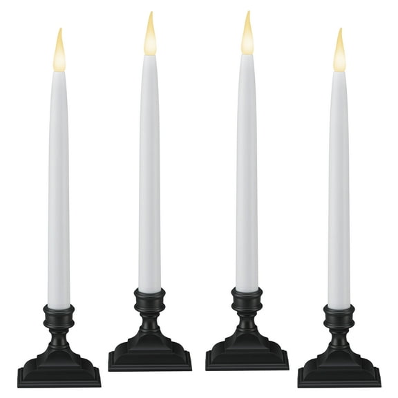 612 Vermont Battery Operated LED Window Candles with Timer (6 on/18 Off), Patented Warm White Dual LED Flicker Flame (Pack of 4, Antique Bronze)