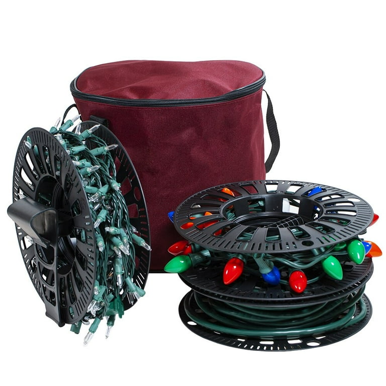 612 Vermont Christmas Light Storage Reels with Bag, 3 Reels, Installation  clip, Polyester Zip Up Bag, Holds up to 125' of Mini Lights