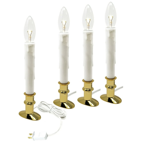 612 Vermont Electric LED Window Candle with Timer, Metal Slimline Base, VT-9133-BW-R4 (Pack of 4, Polished Brass)