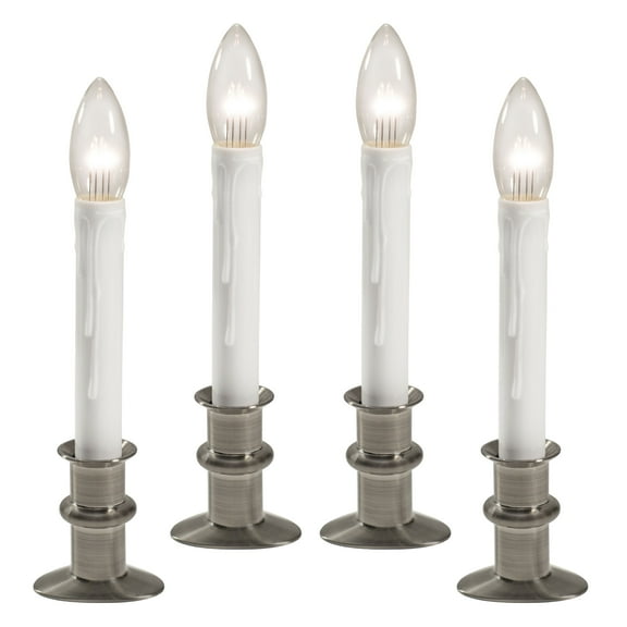 612 Vermont Slimline Ultra-Bright LED Window Candles, Battery Operated, Metal Base (Brushed Nickel)