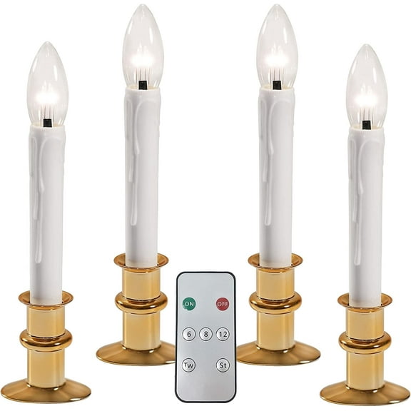 612 Vermont Slimline Ultra-Bright LED Window Candles, Battery Operated, Remote Control, Metal Base (Polished Brass)