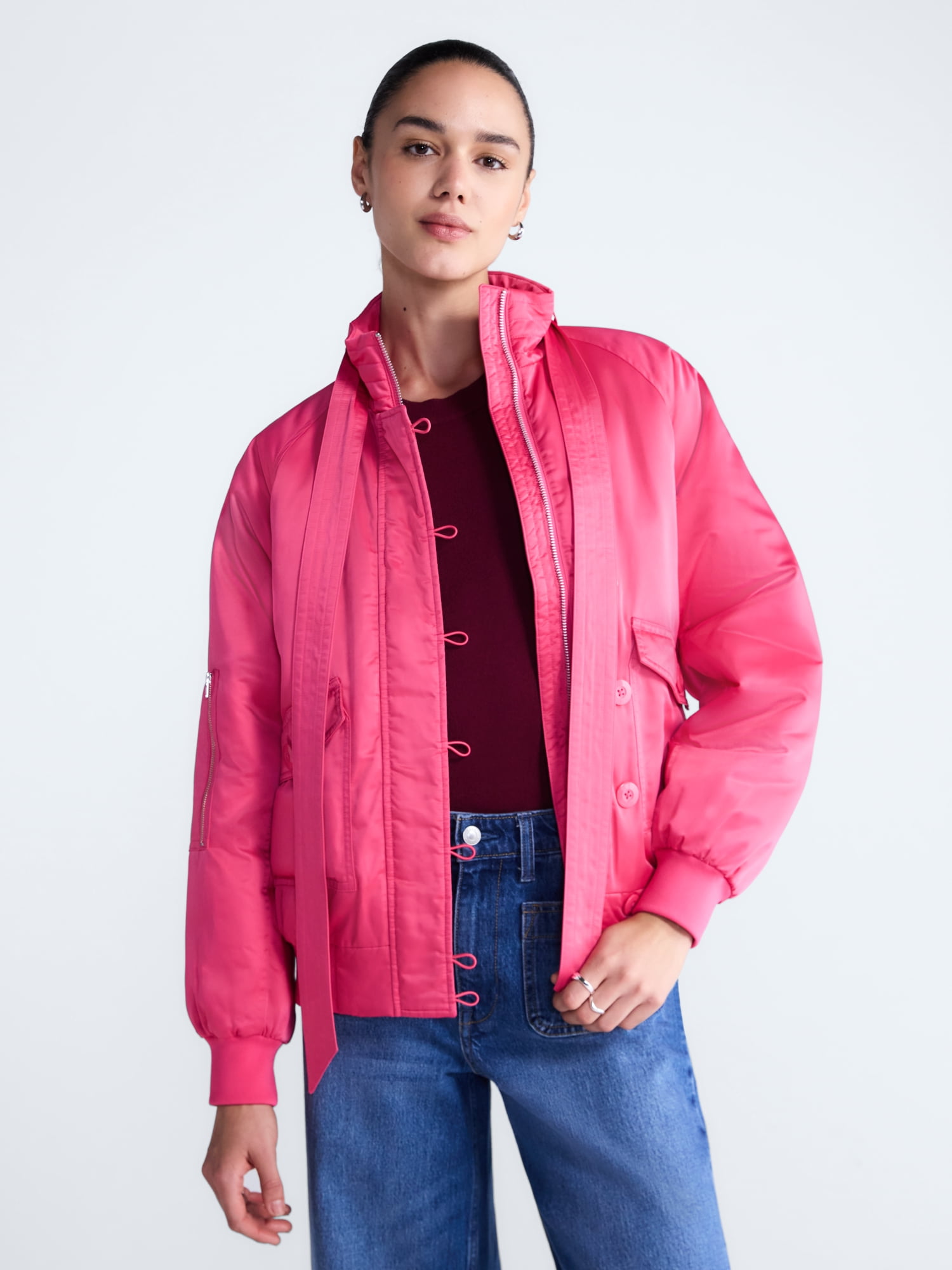 Free Assembly Women's Bow Tie Bomber Jacket, Sizes XS-XXL
