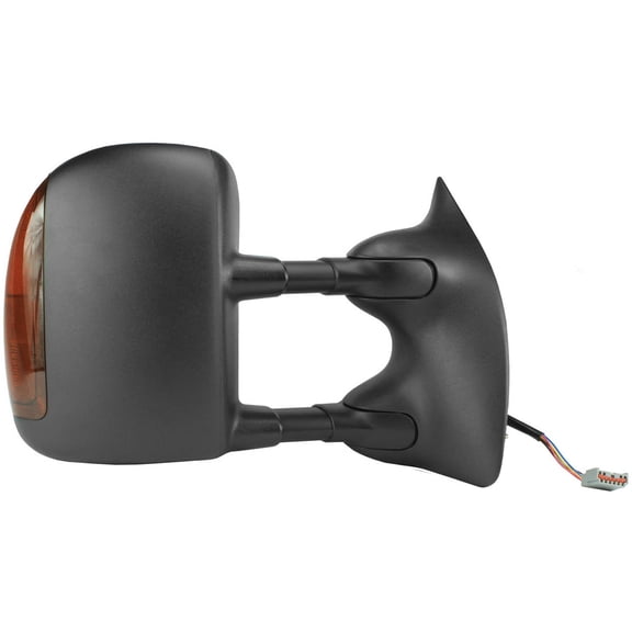 61211F - Fit System Passenger Side Mirror for 01-05 Ford Excursion, 01-07 Ford F250, F350, F450, F550 Super Duty Pick-Up from 02/18/01, txt black, extendable Tow, signal, dual lens, fold, Heated Power