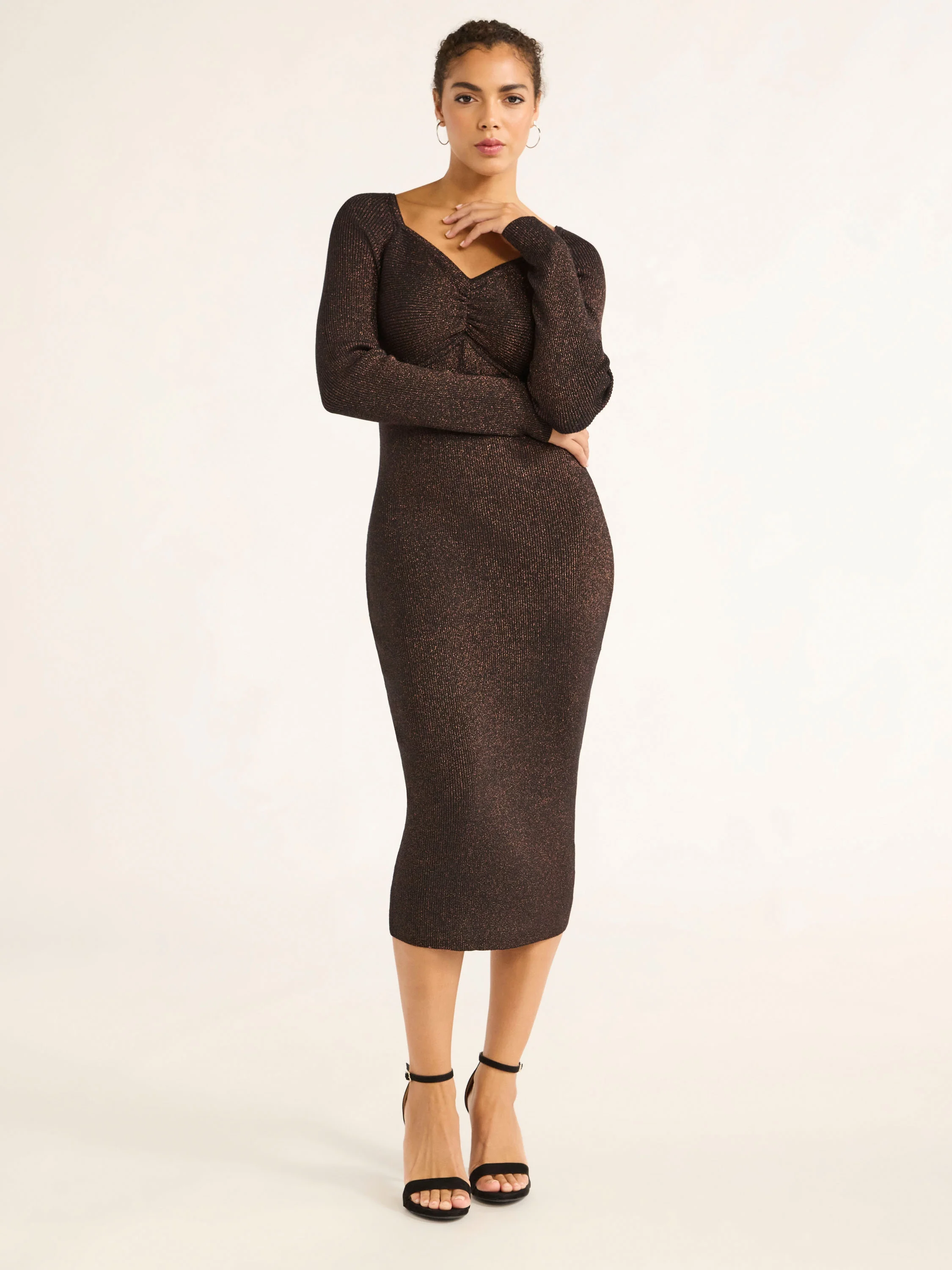 Sofia Jeans Women's Lurex Knit Sweater Dress, Below the Knee Length