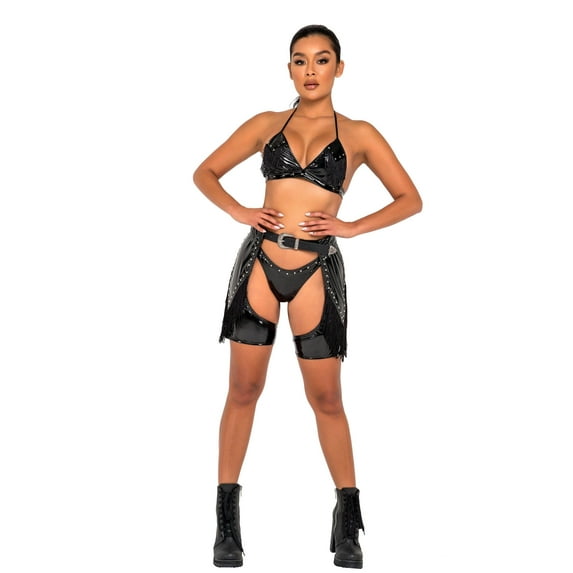 6128 - Studded Vinyl Chaps with Fringe Detail