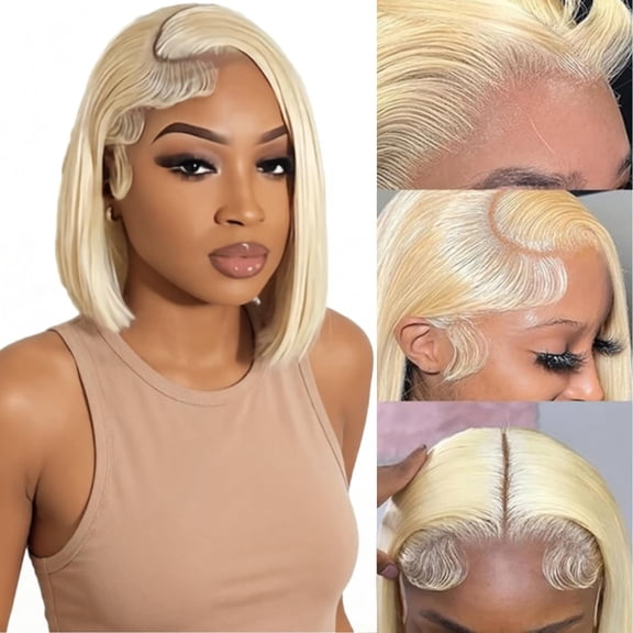 613 Blonde Bob Wig Human Hair 13x4 HD Bob Lace Front Wigs Human Hair Pre Plucked 200 Density Blonde Wig Human Hair Short Bob Wigs for Women 10 Inch