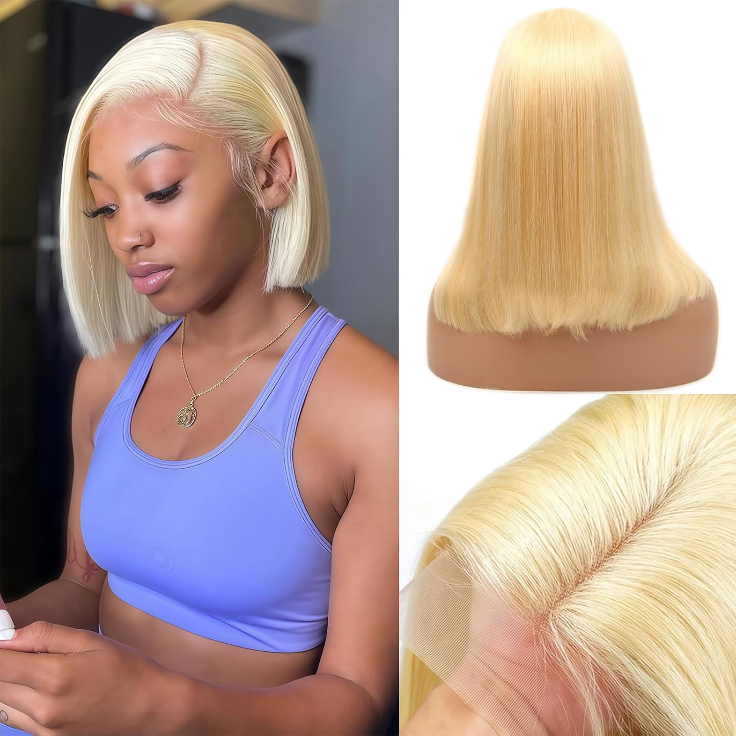613 Blonde Bob Wig Human Hair 180 Density Straight 13x4 Lace Front Wigs Human Hair Pre Plucked 613 Blonde Short Lace Frontal Bob Wigs for Women 14 Inch
