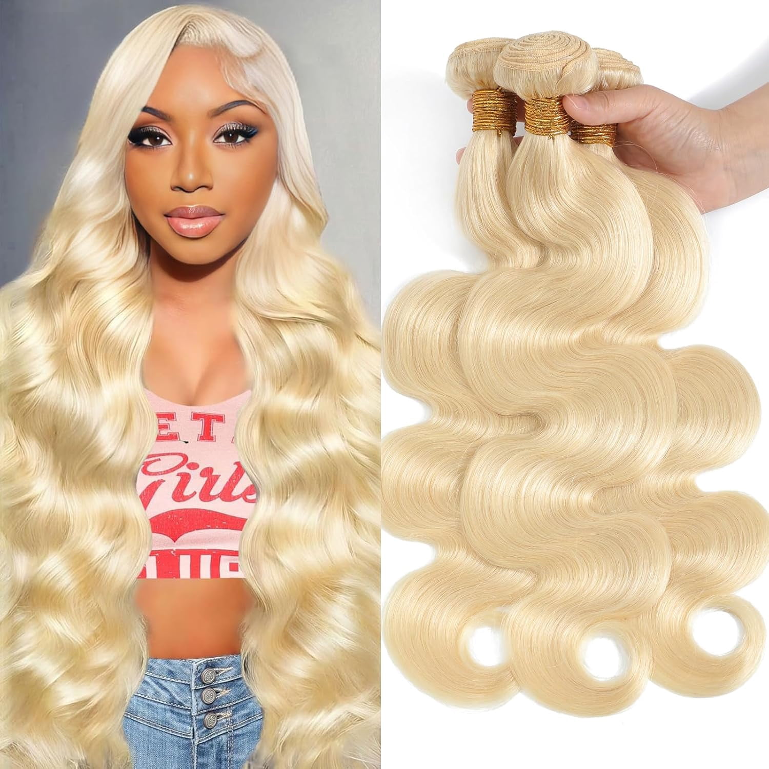 613 Blonde Bundles Human Hair Body Wave 26 26 26 inch 100% Unprocessed Virgin Human Hair Extensions Quick Weave Human Hair Bundles Double Weft