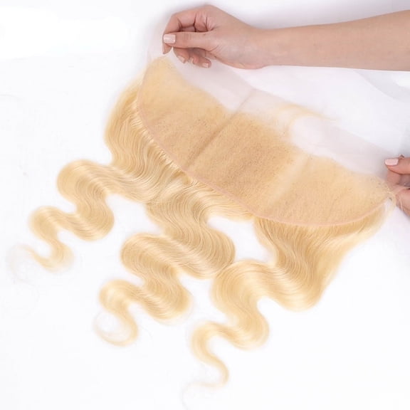 #613 Blonde Hair 13×4 Ear to Ear Lace Frontal Closure Body Wave Pre Plucked Hairline Free Part 100% Brazilian Remy Human Hair Extensions 12 Inches