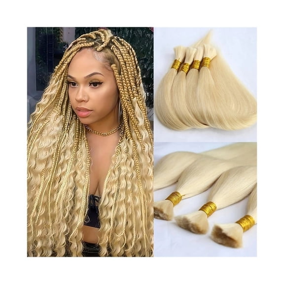 #613 Blonde Human Hair Bulk for Braiding No Weft Silky Straight Remy Hair Extensions