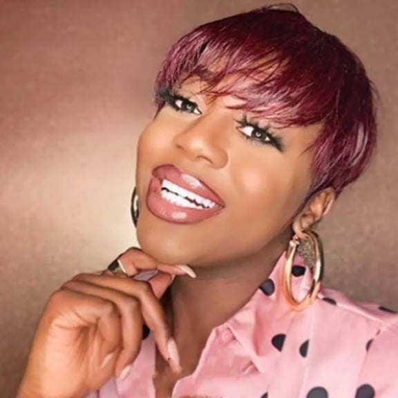 613 Blonde Human Hair Wig, Remy Straight Hair with Bangs, Pixie Cut Wig for Women - Short Bob Wig