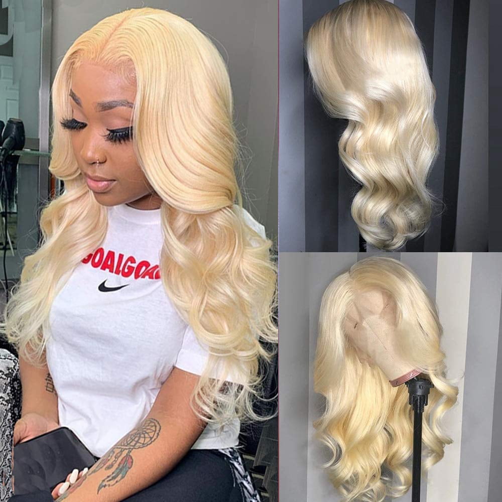 613 Blonde Human Hair Wigs Blonde 13x1 Lace Front Wig Human Hair Pre Plucked With Baby Hair Honey Blonde Brazilian Body Wave Human Hair Wigs for Women Transparent Lace Middle Part Wig (30 inch, 13x4)