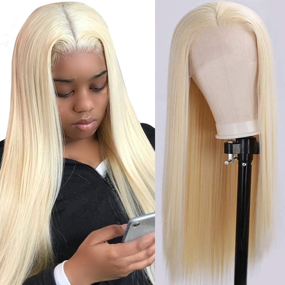 613 Blonde Human Hair Wigs Blonde 13x1 Lace Front Wig Human Hair Pre Plucked With Baby Hair Honey Blonde Brazilian Body Wave Human Hair Wigs for Women Transparent Lace Middle Part Wig (24 inch, 13x1)