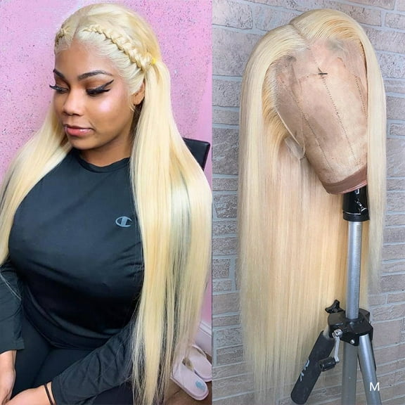 613 Blonde Straight Human Hair Wigs for Women 13X4X1 T Part Lace Front Wig Middle Part Pre Plucked Hairline with Baby Hair 150% Density 12inch