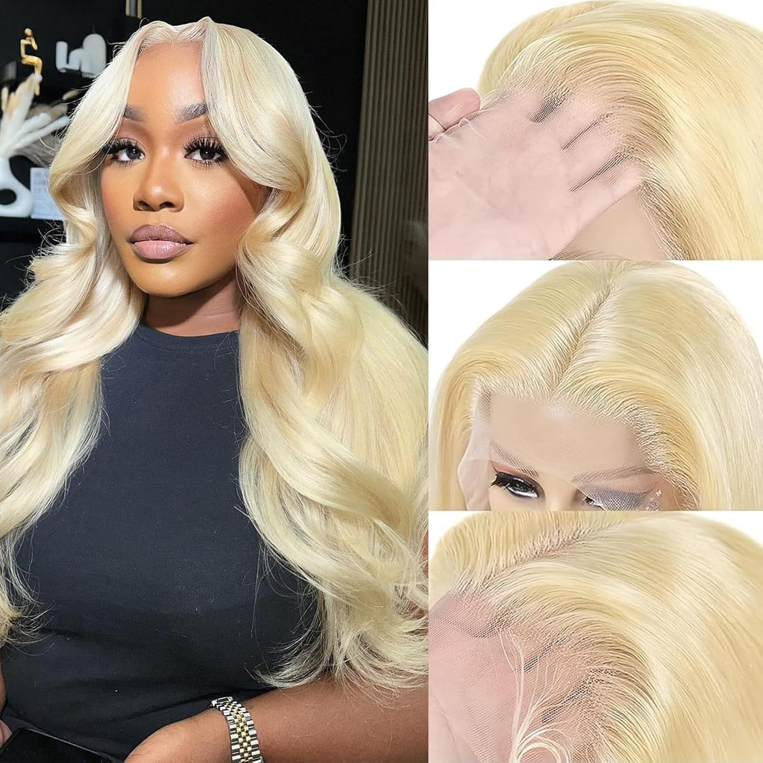 613 Lace Front Wig Human Hair Body Wave 13x4 Blonde Lace Front Wigs Human Hair Pre Plucked 180% Density 613 HD Lace Frontal Wig Transparent Lace With Baby Hair 36 inch