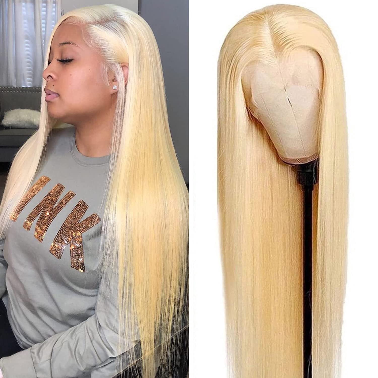 613 Lace Front Wig Human Hair Pre Plucked Brazilian Straight Wig For Women 613 Frontal Wig Blonde 13x4 Lace Front Wigs Human Hair 150% Density Transparent Lace with Baby Hair (34 inch, 13x4 Straight)