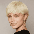 thumbnail image 1 of 613 Pixie Cut Wigs Human Hair Glueless Full Machine Made Wig 150% Density Honey Blonde Straight Wavy Short Wigs with Bangs None Lace Front Wig Rose Net Cap for Party Cosplay Daily Use, 1 of 8