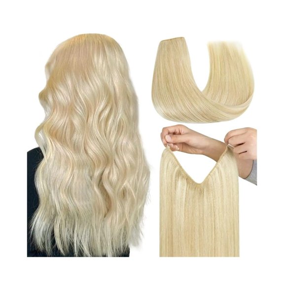 #613 Wire Hair Extensions 120g Bleach Blonde Fish Line Hair Extensions Real Human Hair Straight