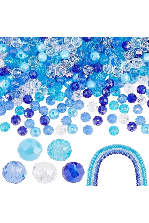 615pcs Blue Crystal Beads 8mm Glass Beads 5 Colors Rondelle Crystal Beads Faceted Glass Beads Loose Beads Spacers for Summer Bracelet Necklace Earring Jewelry Making