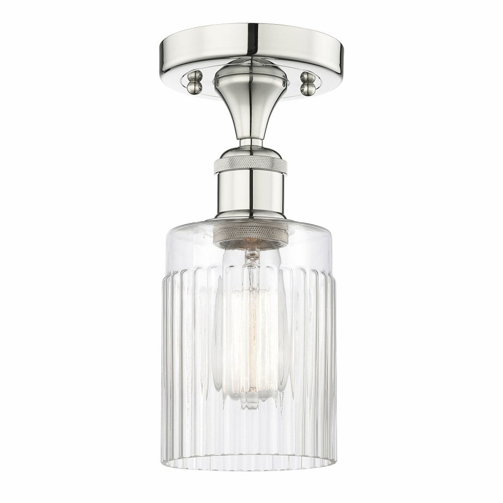 Polished Nickel Glass Drum Semi-Flush Mount Light