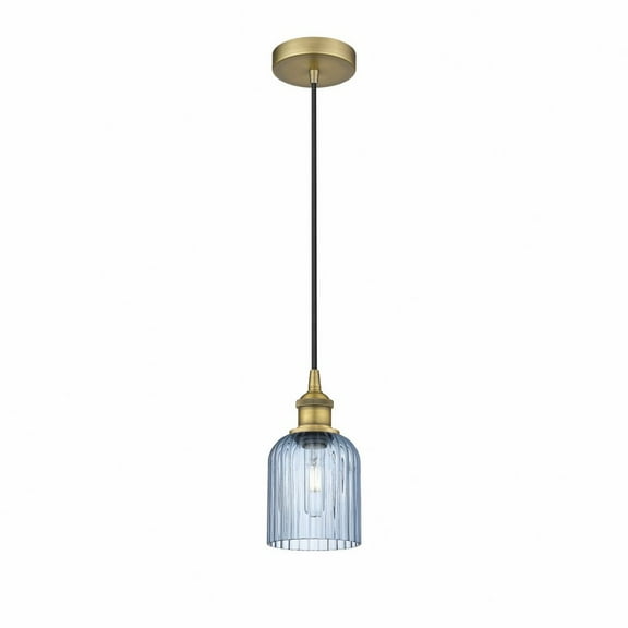 616-1P-BB-G559-5BL Innovations Lighting Bridal Veil - 1 Light Cord Hung Mini Pendant-5 Inch Wide and 9 Inch Tall-Brushed Brass Finish-Princess Blue