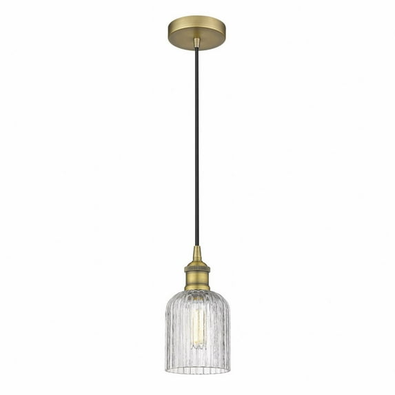 616-1P-BB-G559-5CL Innovations Lighting Bridal Veil - 1 Light Cord Hung Mini Pendant In Art Deco Style-9 Inches Tall and 5 Inches Wide-Brass Finish