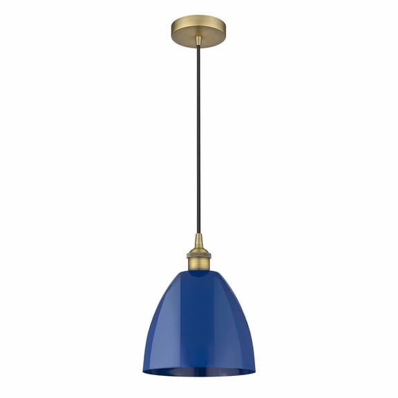 616-1P-BB-MBD-9-BL-Innovations Lighting-Plymouth Dome - 1 Light Cord Hung Mini Pendant In Industrial Style-12.88 Inches Tall and 9 Inches Wide-Brushed