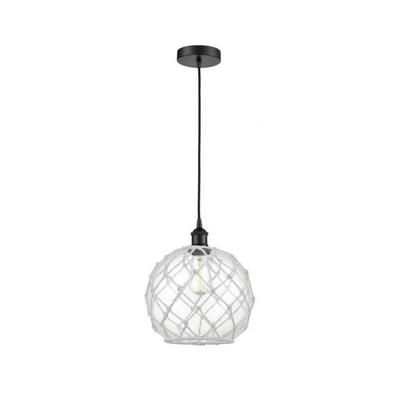 616-1P-BK-G122-10RW-Innovations Lighting-Farmhouse Rope - 1 Light Mini Pendant In Industrial Style-12.75 Inches Tall and 10 Inches Wide-Matte Black
