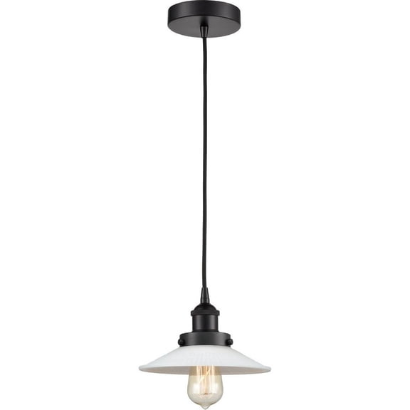 616-1PH-BK-G1-LED-Innovations Lighting-Halophane - 1 Light Mini Pendant In Industrial Style-8 Inches Tall and 8.5 Inches Wide Matte Black Matte White