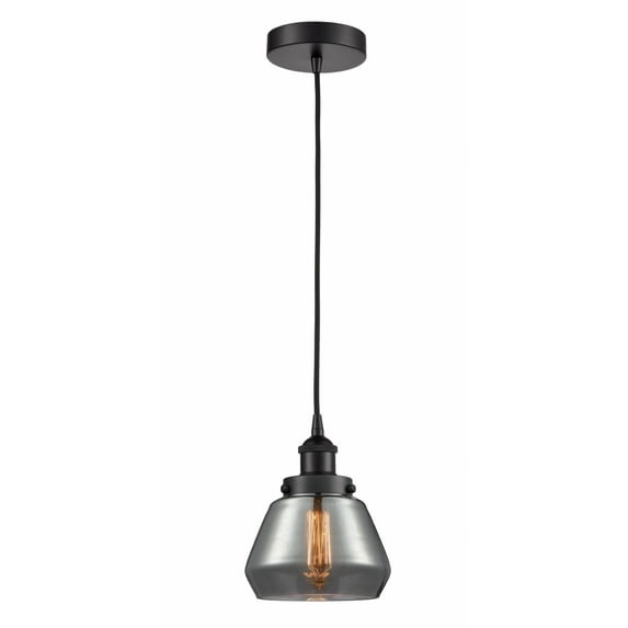 616-1PH-BK-G173-LED-Innovations Lighting-Fulton - 1 Light Mini Pendant In Industrial Style-10 Inches Tall and 7 Inches Wide Matte Black Plated Smoke