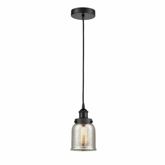 616-1PH-BK-G58 Innovations Lighting Bell - 1 Light Cord Hung Mini Pendant In Modern Style-9.5 Inches Tall and 5 Inches Wide-Matte Black Finish-Silver