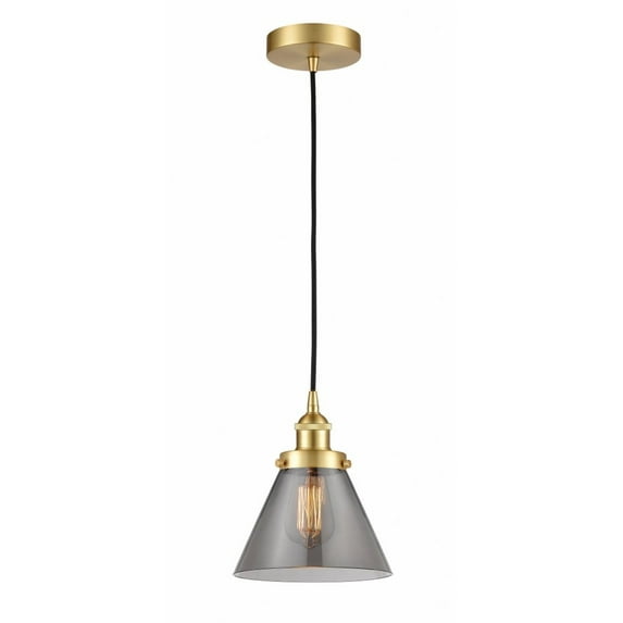 616-1PH-SG-G43-LED-Innovations Lighting-Bell - 1 Light Mini Pendant In Industrial Style-10 Inches Tall and 8 Inches Wide Satin Gold Plated Smoke