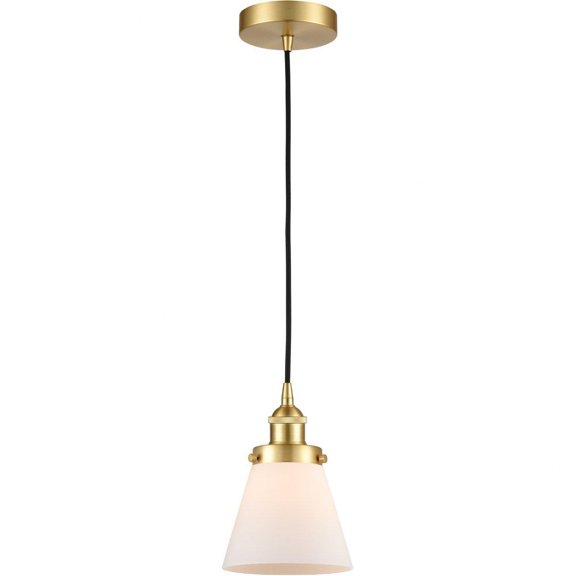 616-1PH-SG-G61-LED-Innovations Lighting-Cone - 1 Light Mini Pendant In Industrial Style-8 Inches Tall and 6 Inches Wide Satin Gold Matte White