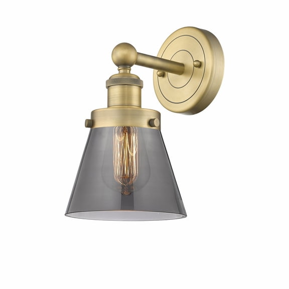 616-1W-BB-G63 Innovations Lighting Cone - 1 Light Wall Sconce In Industrial Style-10 Inches Tall and 6.5 Inches Wide-Brushed Brass Finish-Light Smoke
