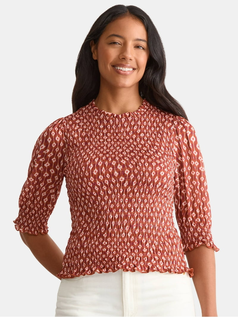 Time and Tru Women's Smocked Mesh Top, Sizes XS-XXXL - Walmart.com