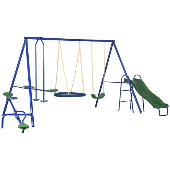 616 lbs Swing Set for Backyard, 5 in 1 Heavy-Duty A-Frame Stand Outdoor Playset for Kids
