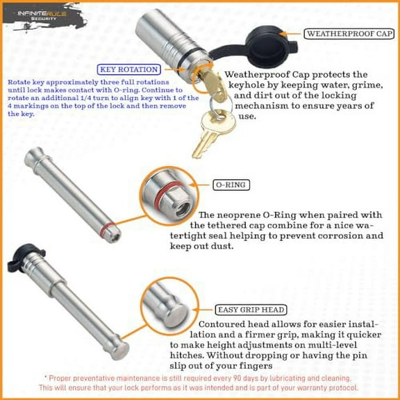 61672 | 3 Pack, Keyed Alike, 2" & 2.5" Receiver Locks, Heavy Duty Hitch Lock Pin, American Made in USA, Best Truck Accessories - Locking Hitch Pin, 5/8 Hitch Pin Lock, Anti-Theft Hitch Pin