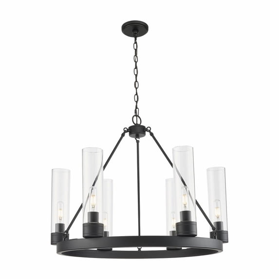 617-6CR-BK-G617-11CL Innovations Lighting Boreas - 6 Light 11 Inch Shade Chandelier-24 Inch Tall and 29 Inch Wide-Matte Black Finish-Clear Glass Color