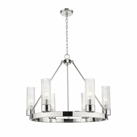 617-6CR-PN-G617-8SCL Innovations Lighting Boreas - 6 Light 8 Inch Shade Chandelier-24 Inch Tall and 29 Inch Wide-Polished Nickel Finish-Striped Clear