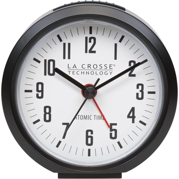 617-710B-INT 4-Inch Round Black Atomic Analog Alarm Clock