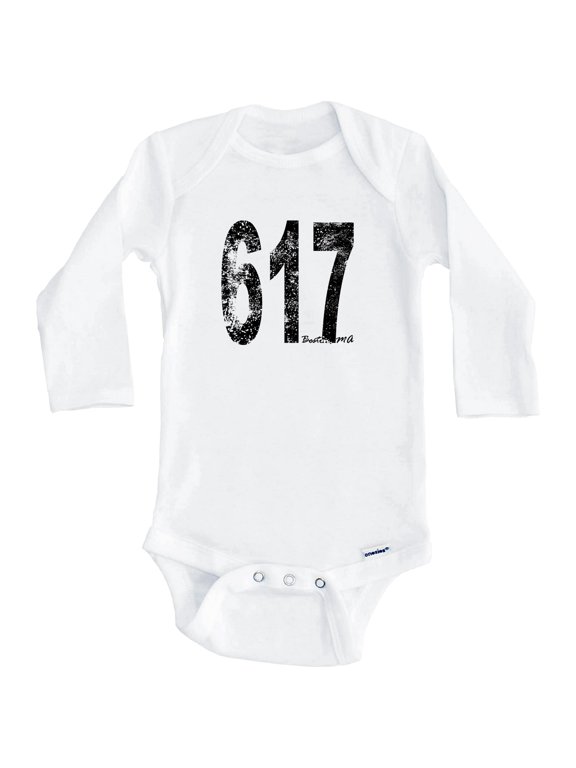 617 Boston Massachusetts Area Code One Piece Baby Bodysuit - One Piece Baby Bodysuit (Long Sleeve), 3-6 Months White