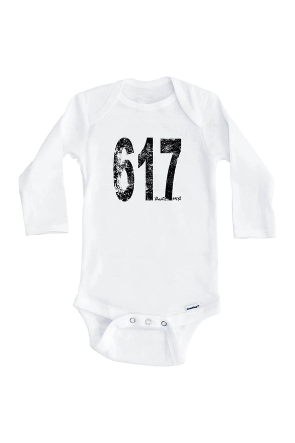 617 Boston Massachusetts Area Code One Piece Baby Bodysuit - One Piece Baby Bodysuit (Long Sleeve), 3-6 Months White