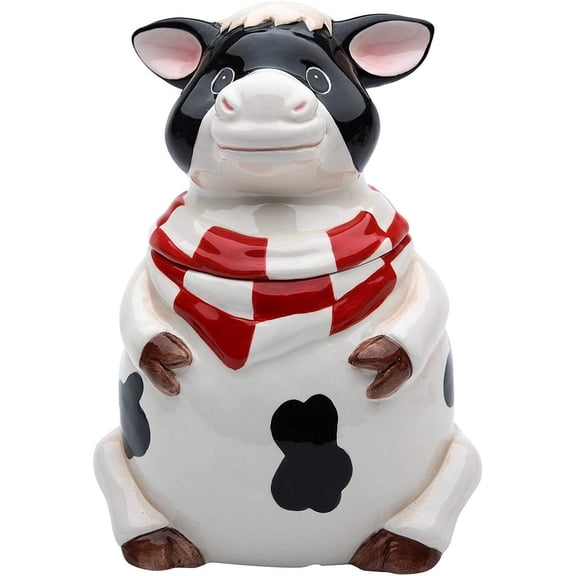 61759 Fine Ceramic Barnyard Milk Cow with Red Checkered Bandana Candy Jar,