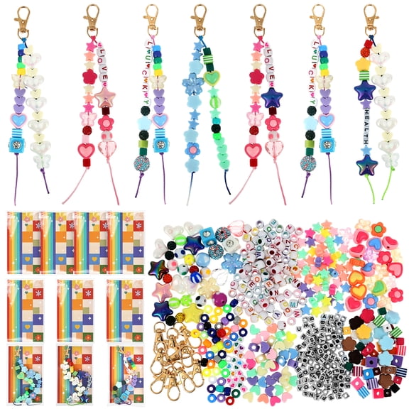 618Pcs Beaded Keychain Making Kit Complete Bead Kit with Letter and Charm for DIY Bag Charm Craft Present for Kid Adult
