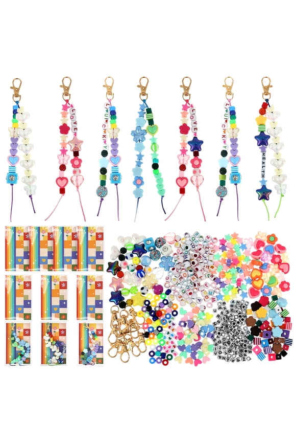 618Pcs Beaded Keychain Making Kit Complete Bead Kit with Letter and Charm for DIY Bag Charm Craft Present for Kid Adult