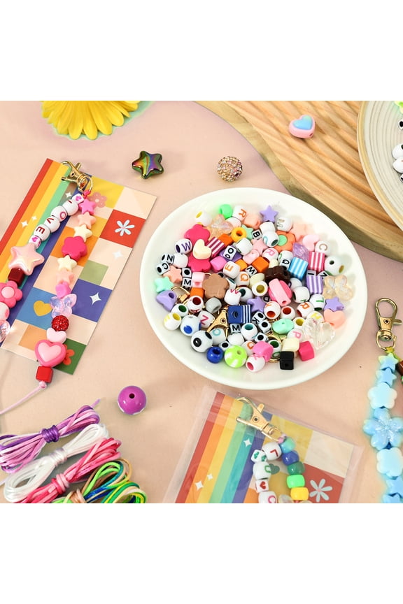 618Pcs Beaded Keychain Making Kit Complete Bead Kit with Letter and Charm for DIY Bag Charm Craft Present for Kid Adult